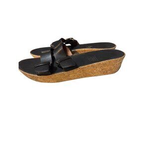 FitFlop Womens Black‎ Leather Cork Wedge Sandals Size 9